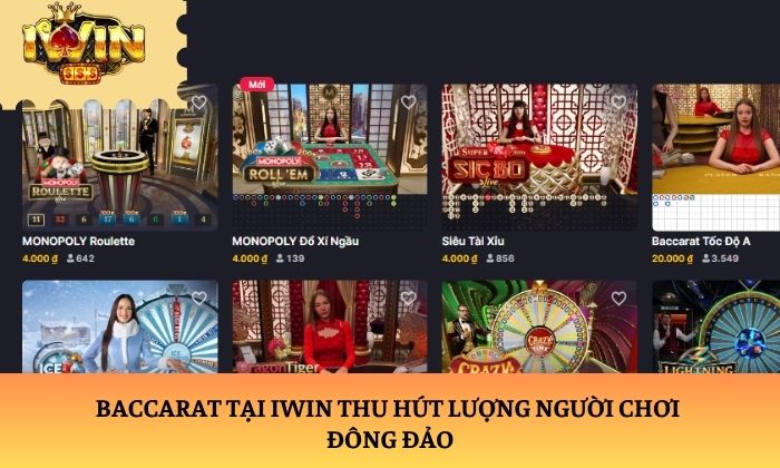 Baccarat tại iWin thu hút lượng người chơi đông đảo