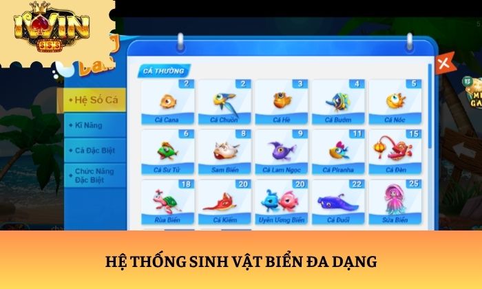 Bá Chủ Đại Dương – Trải nghiệm bắn cá đỉnh cao tại iWin 2 Hệ thống sinh vật biển đa dạng