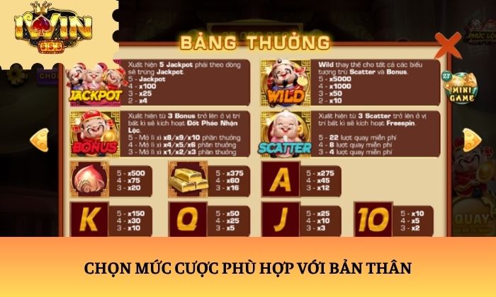 Phúc Lộc Thọ – Game quay hũ được yêu thích tại iWin 3 Chọn mức cược phù hợp với bản thân